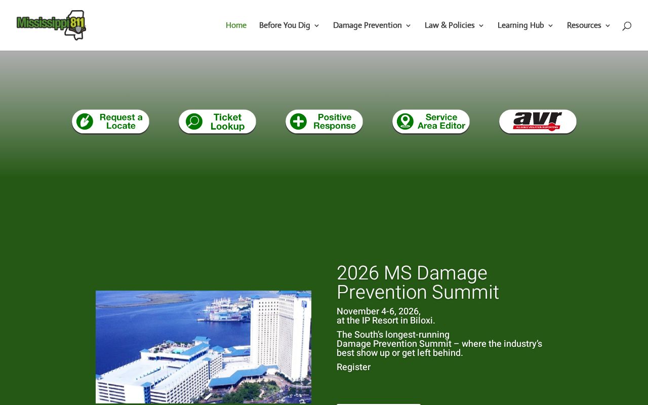 Mississippi 811 locate request page in the Mississippi phone directory for utility numbers