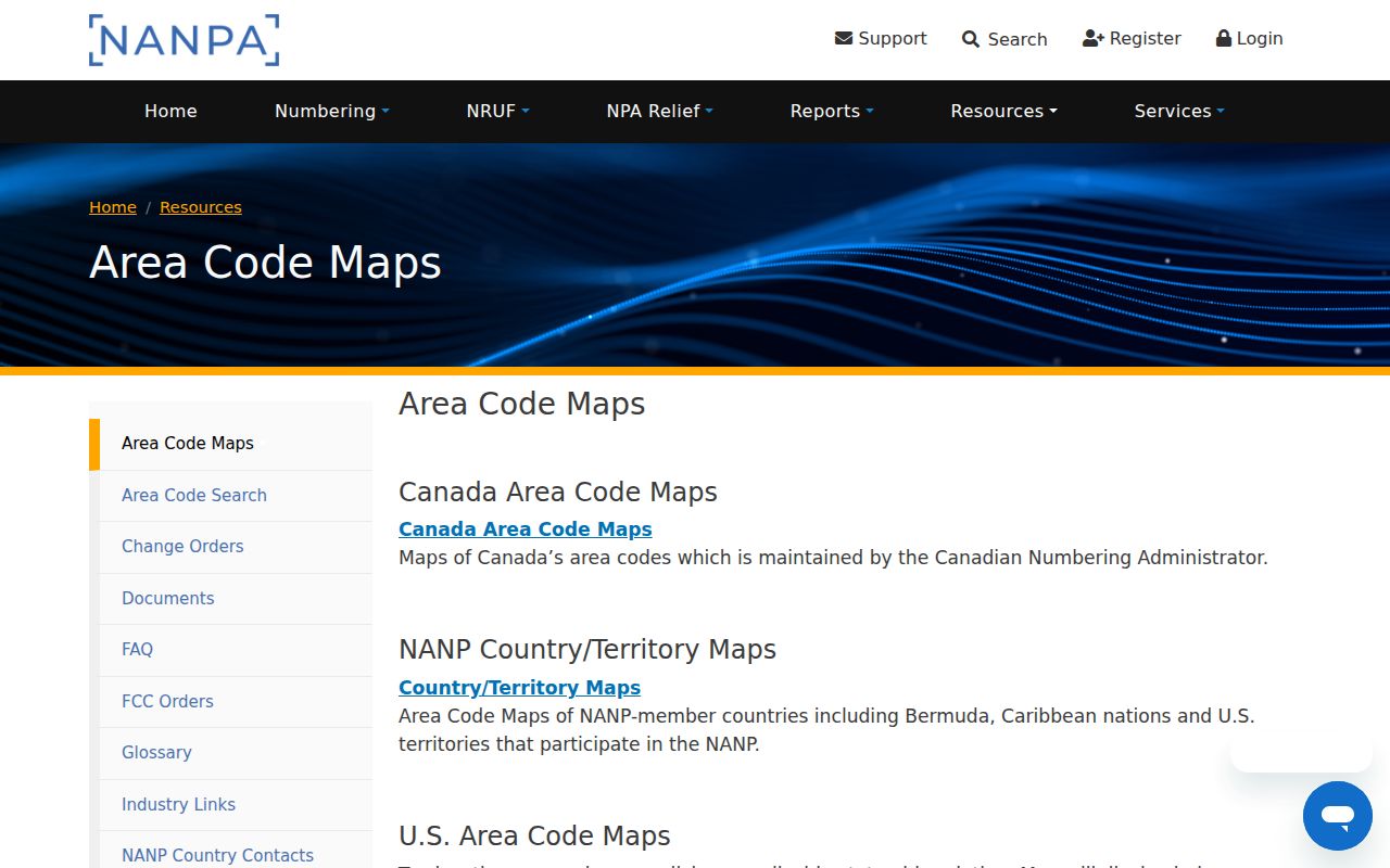 NANPA area code map selector used to verify a Mississippi area code