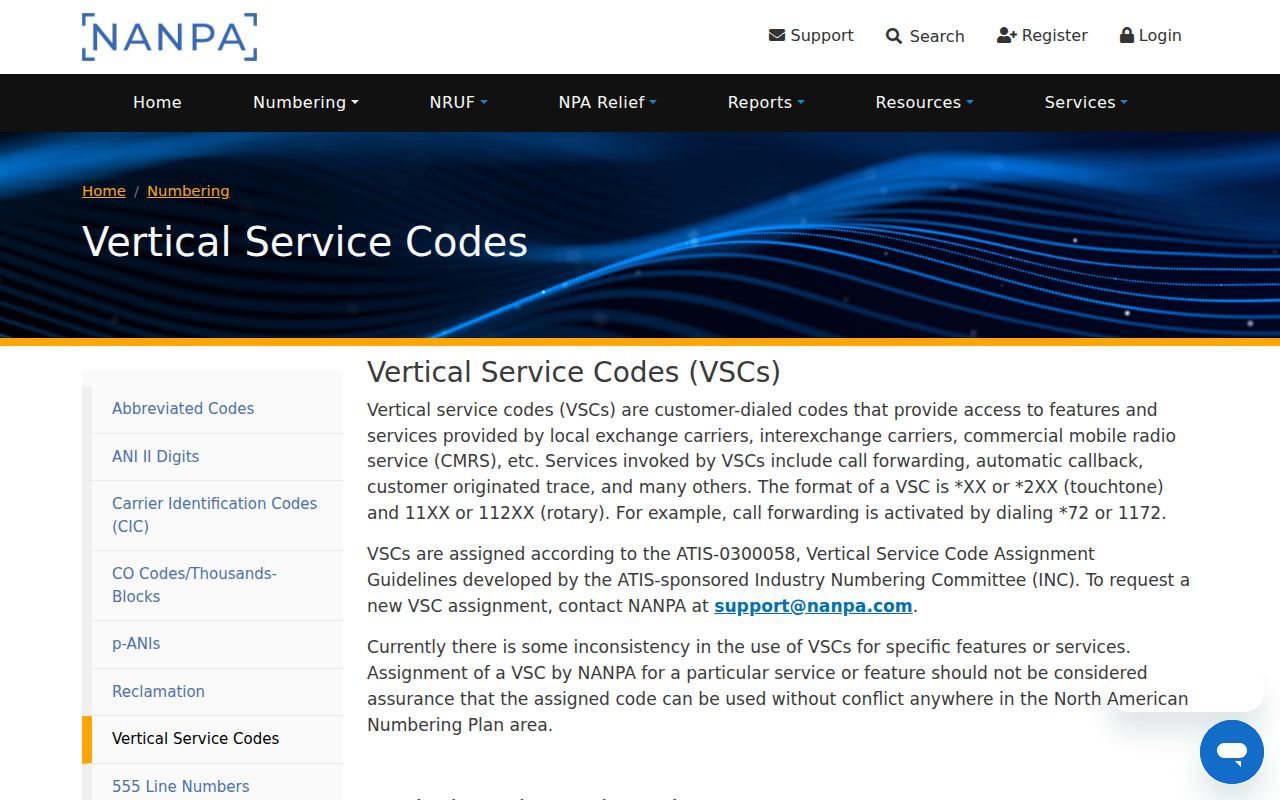NANPA vertical service code table listing the star phone codes used on Mississippi lines