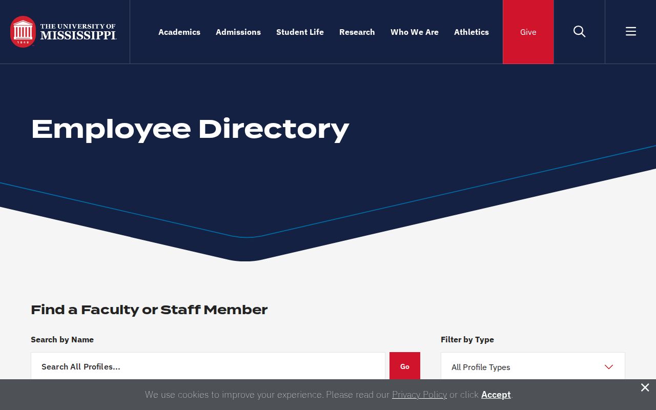 University of Mississippi employee directory used to find Mississippi phone numbers on campus