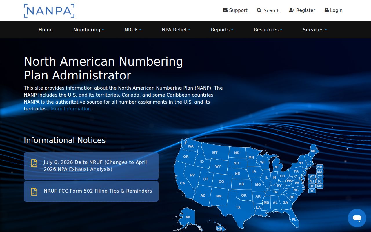 NANPA site used to track Mississippi area code relief planning and numbering changes